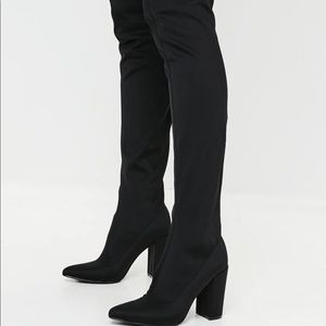 black pointed neoprene over the knee boots